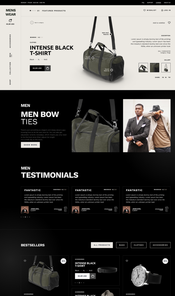 A website that sells men's clothing products